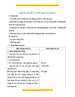 Giáo án Đạo đức 1 Chân trời sáng tạo Không nói dối và biết nhận lỗi