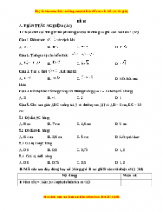 Đề thi Toán 9 học kì 1 năm 2022 - 2023 - Đề 10