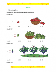 Phiếu bài tập cuối tuần Toán lớp 1 Tuần 19 Kết nối tri thức