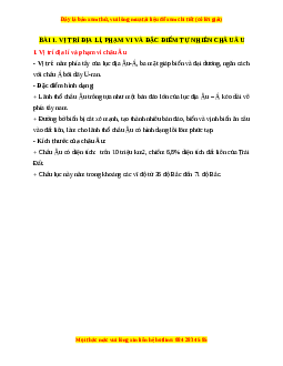 Lý thuyết Địa lý 7 Cánh diều Bài 1: Vị trí, phạm vi và đặc điểm tự nhiên châu Âu