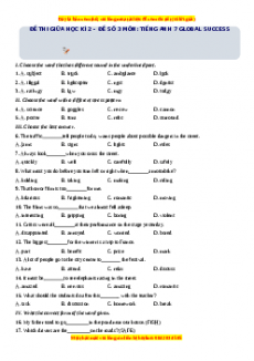 Đề thi giữa kì 2 Tiếng Anh 7 Global success năm 2022 - 2023 (Đề 3)