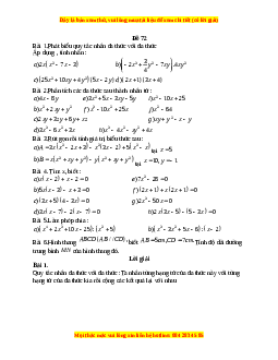 Đề thi giữa kì 1 Toán 8 năm 2023 - Đề 72