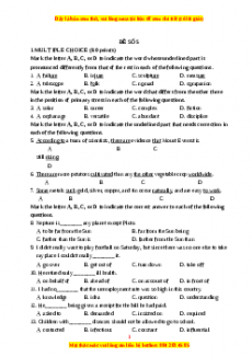 Đề thi trắc nghiệm Tiếng anh 10 năm 2022 - 2023 (Đề 5)