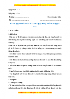 Giáo án Sinh học 7 Cánh diều Bài 25. Trao đổi nước và các chất dinh dưỡng ở thực vật