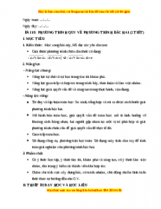 Giáo án Phương trình quy về phương trình bậc hai Toán 10 Kết nối tri thức