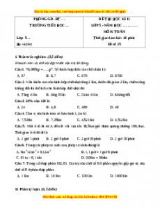 Đề thi cuối kì 2 Toán lớp 5 năm 2023 (Đề 15)