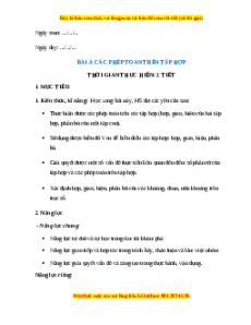 Giáo án Các phép toán trên tập hợp Toán 10 Chân trời sáng tạo