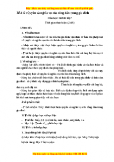 Giáo án GDCD 7 Bài 12 (Chân trời sáng tạo): Quyền và nghĩa vụ của công nhân trong gia đình