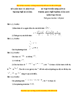 Đề chính thức Toán vào 10 TP Đà Nẵng năm 2015 - 2016