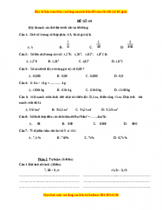 Bộ đề thi Toán 5 học kì 1 năm 2022 - 2023 - Đề 49