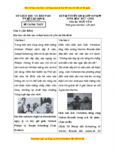 Đề chính thức Ngữ văn vào 10 TP Hồ Chí Minh năm 2017 - 2018