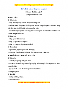 Giáo án Tin học 7 Kết nối tri thức Chủ đề 4 Bài 7 Tính toán tự động trên bảng tính