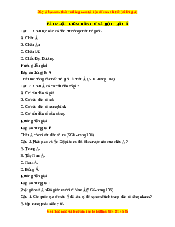 Trắc nghiệm Bài 6: Đặc điểm dân cư xã hội Châu Á