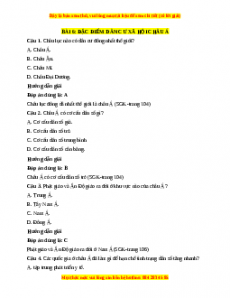 Trắc nghiệm Bài 6: Đặc điểm dân cư xã hội Châu Á
