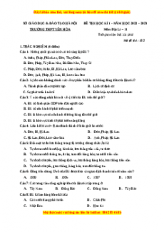 Đề thi học kì 1 Địa lý 11 trường THPT Yên Hòa - Hà Nội