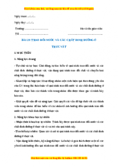 Giáo án Bài 29 Sinh học 7 Chân trời sáng tạo (2024): Trao đổi nước và các chất dinh dưỡng ở thực vật