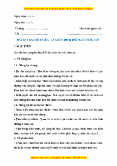 Giáo án Sinh học 7 Kết nối tri thức Bài 30: Trao đổi nước và chất dinh dưỡng ở thực vật