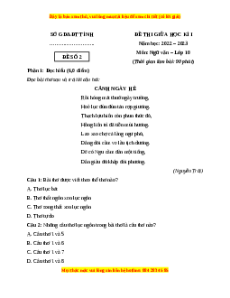 Đề thi giữa học kì 1 Ngữ Văn 10 Cánh diều có đáp án (Đề 2)