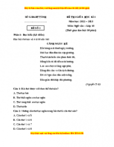 Đề thi giữa học kì 1 Ngữ Văn 10 Cánh diều có đáp án (Đề 2)