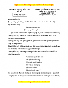 Đề chính thức Ngữ văn vào 10 Hà Nội năm 2022 - 2023