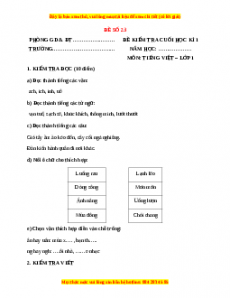 Đề thi Tiếng Việt lớp 1 Học kì 1 Chân trời sáng tạo (Đề 23)