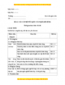 Giáo án Sinh học 10 Bài 3 (Chân trời sáng tạo): Các cấp độ tổ chức của thế giới sống