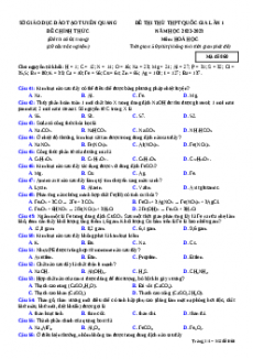 Đề thi thử Hóa học Sở Tuyên Quang lần 1 năm 2023