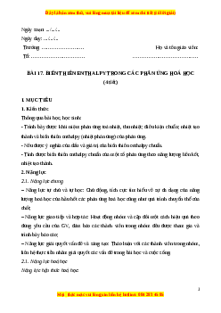 Giáo án Bài 17: Biến thiên enthalpy trong các phản ứng hóa học Hóa học 10 Kết nối tri thức