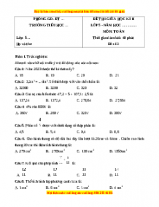 Đề thi giữa kì 2 Toán 5 năm 2023 (Đề 2)