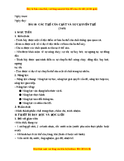 Giáo án Bài 10 KHTN 6 Kết nối tri thức (2024): Các thể của chất và sự chuyển thể của chất