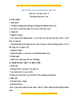 Giáo án Tin học 10 Bài 15 (Cánh diều): Thực hành với kiểu dữ liệu danh sách