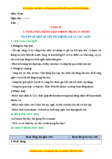 Giáo án Toán 3 Cánh diều Tuần 35: Ôn tập vè một số yếu tố thông kê và xác xuất