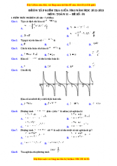 Đề thi giữa kì 1 Toán 11 năm 2022 - 2023 - Đề 1