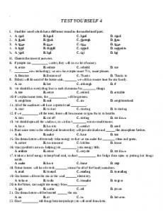 Bài tập: TEST YOURSELF 4 - Giáo viên Lưu Hoằng Trí đầy đủ đáp án