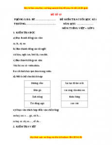 Đề thi Tiếng Việt lớp 1 Học kì 1 Chân trời sáng tạo (Đề 19)