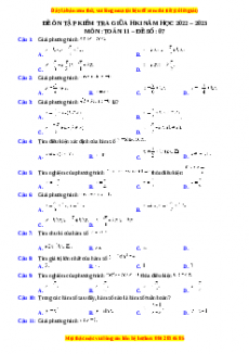 Đề thi giữa kì 1 Toán 11 năm 2022 - 2023 - Đề 7