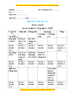 Giáo án Công nghệ 6 Kiểm tra giữa học kì 1 (Kết nối tri thức)