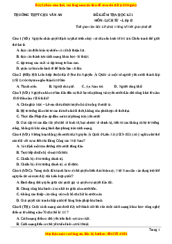 Đề thi cuối kì 1 Lịch sử 12 năm 2023 Trường THPT Chu Văn An - Hà Nội