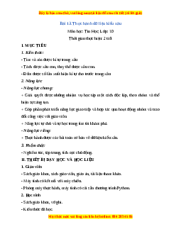 Giáo án Tin học 10 Bài 13 (Cánh diều): Thực hành dữ liệu kiểu xâu