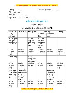 Giáo án Công nghệ 6 Kiểm tra giữa học kì 2 (Kết nối tri thức)