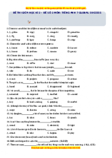 Đề thi giữa kì 2 Tiếng Anh 7 Global success năm 2022 - 2023 (Đề 2)