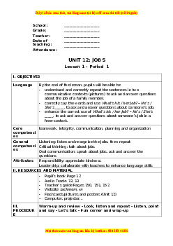 Giáo án Unit 12 Tiếng anh 3 global success