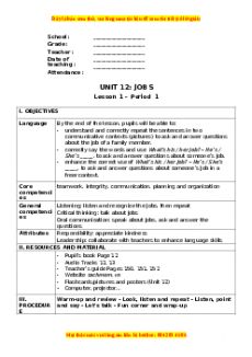 Giáo án Unit 12 Tiếng anh 3 global success