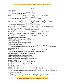 Đề thi giữa kì 1 Toán 8 năm 2023 - Đề 99