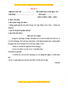Đề thi học kì 1 Tiếng Việt lớp 2 Chân trời sáng tạo - Đề 11