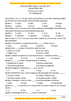 Đề thi thử THPT Quốc Gia môn Tiếng Anh có đáp án ( đề 12 ) - cô Hoàng Xuân