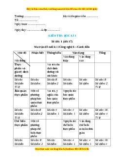 Giáo án Công nghệ 6 Kiểm tra học kì 1 (Cánh diều)