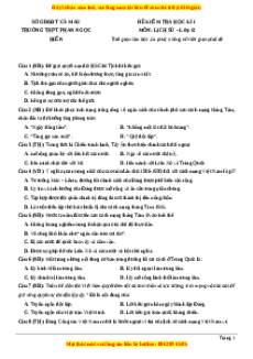 Đề thi cuối kì 1 Lịch sử 12 năm 2023 Trường THPT Phan Ngọc Hiển - Cà Mau