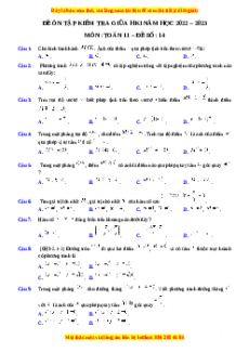 Đề thi giữa kì 1 Toán 11 năm 2022 - 2023 - Đề 14