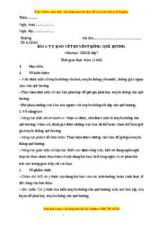 Giáo án GDCD 7 Bài 1 (Chân trời sáng tạo): Tự hào về chuyền thống quê hương